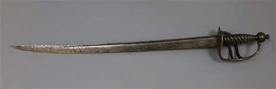 A mid 18th century 1751 pattern English Infantry hangar, 29.25in.